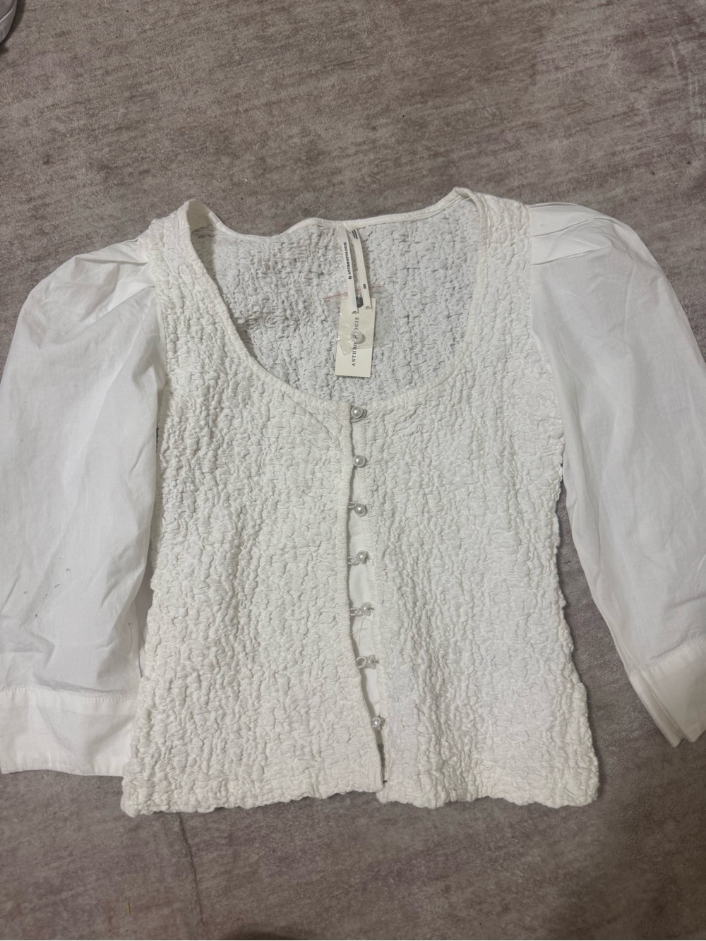 By Anthropologie Smocked Cardigan Top White Buttondown Blouse size xxs nwt - Picture 2 of 3